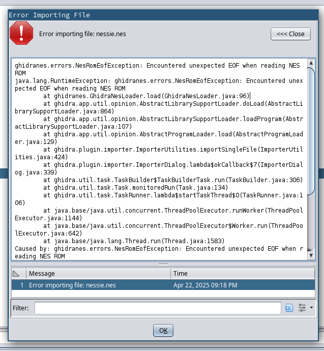 GhidraNes error